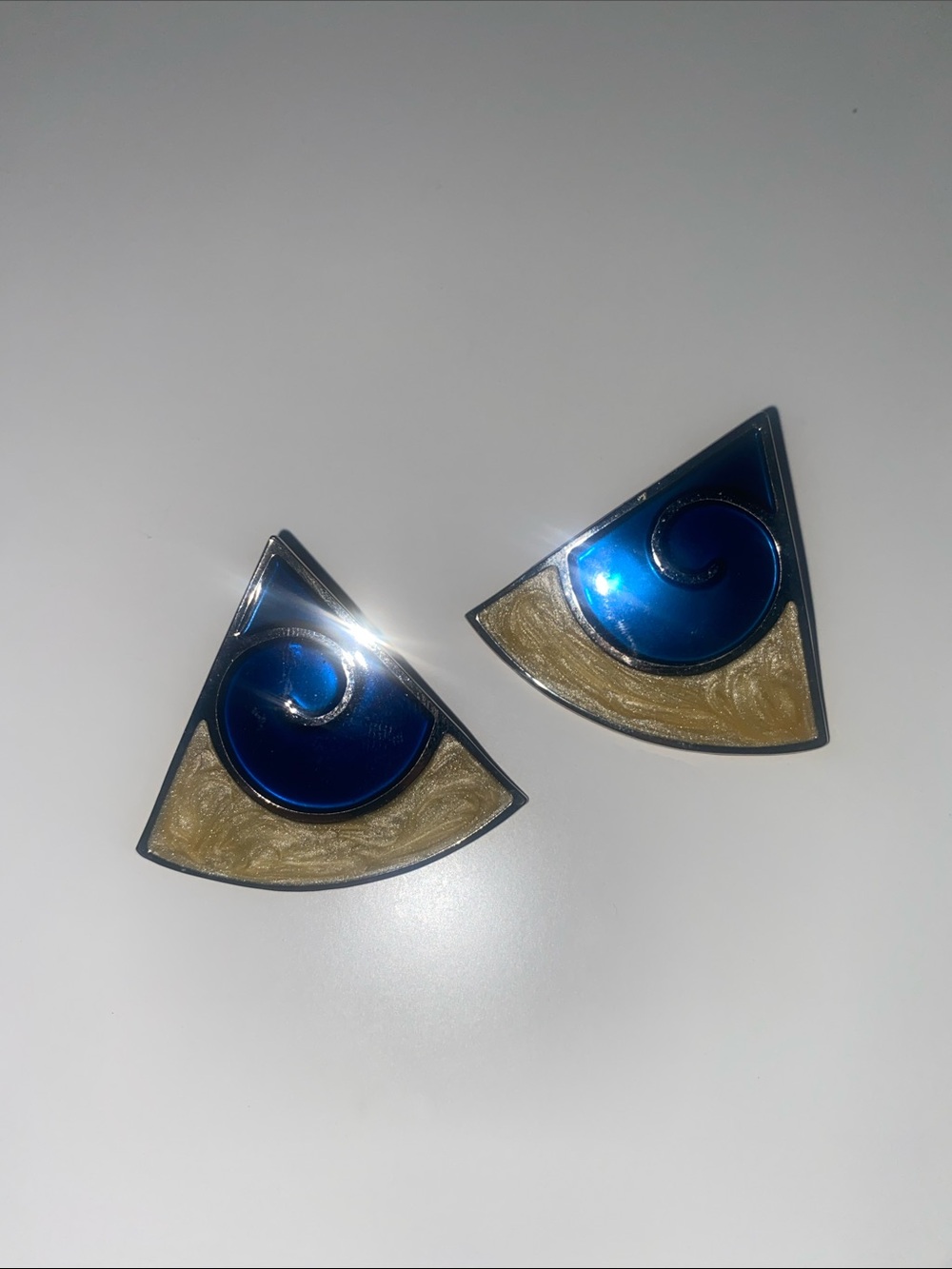 Gold and Blue Wave Triangle Statement Earrings - Women Jewelry